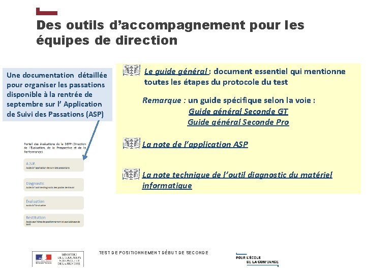 Des outils d’accompagnement pour les équipes de direction Une documentation détaillée pour organiser les