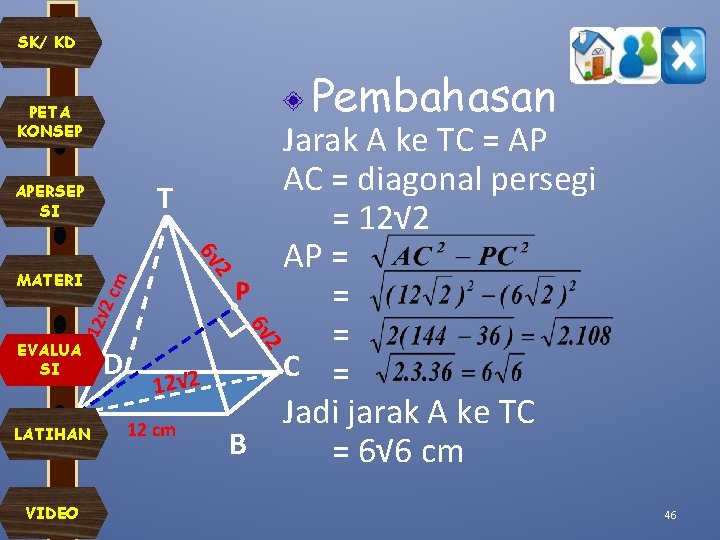 SK/ KD Pembahasan PETA KONSEP T APERSEP SI 2 6√ 2 c m P