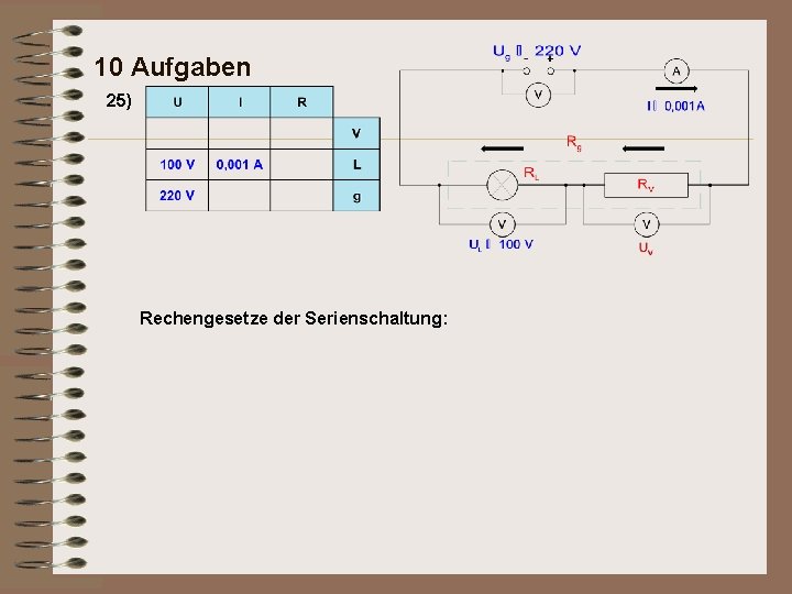 10 Aufgaben 25) Rechengesetze der Serienschaltung: 