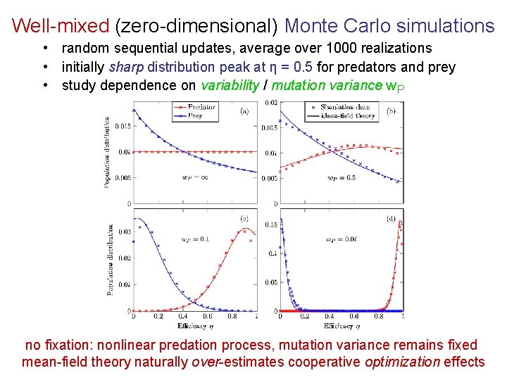 Well-mixed (zero-dimensional) Monte Carlo simulations • random sequential updates, average over 1000 realizations •