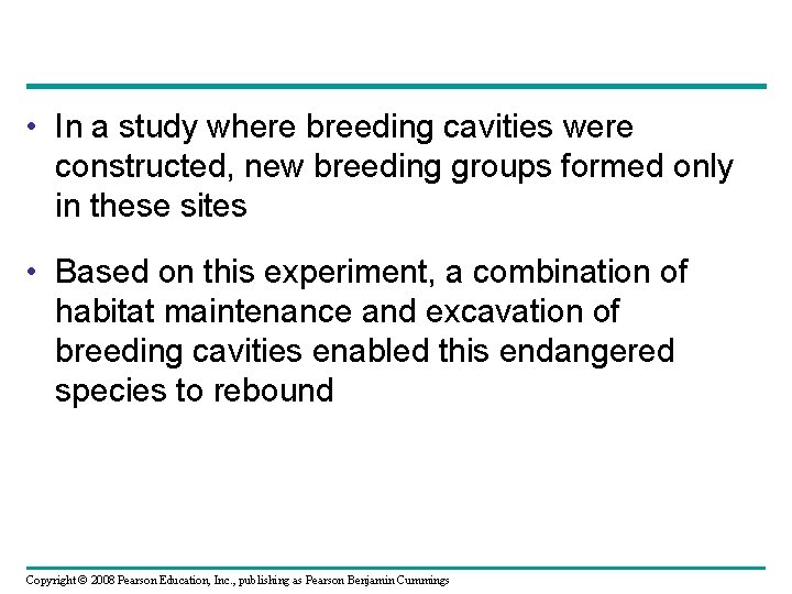 • In a study where breeding cavities were constructed, new breeding groups formed