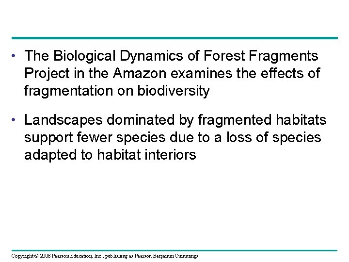  • The Biological Dynamics of Forest Fragments Project in the Amazon examines the