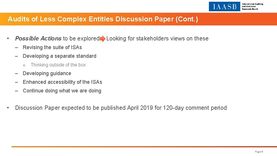 Audits of Less Complex Entities Discussion Paper (Cont. ) • Possible Actions to be