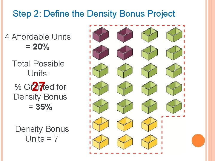 Step 2: Define the Density Bonus Project 4 Affordable Units = 20% Total Possible