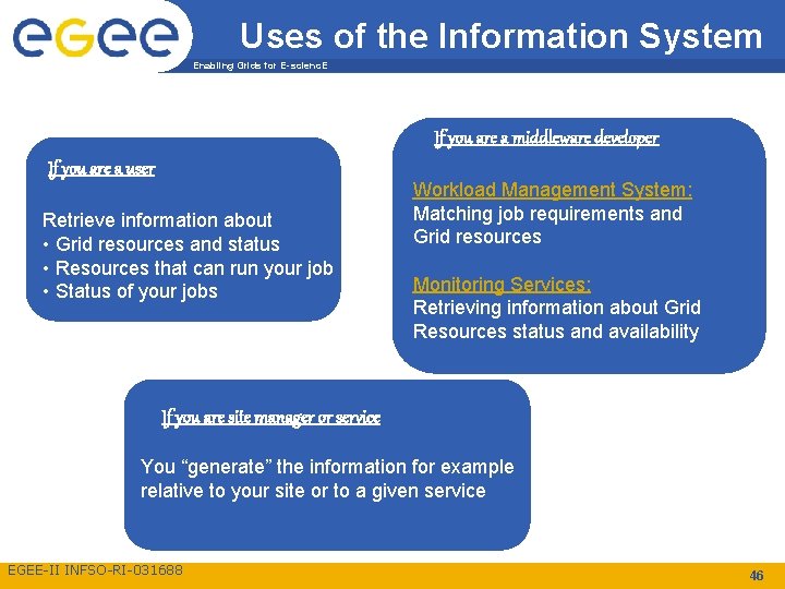 Uses of the Information System Enabling Grids for E-scienc. E If you are a