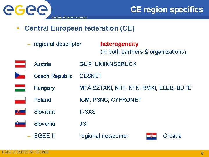 CE region specifics Enabling Grids for E-scienc. E • Central European federation (CE) –