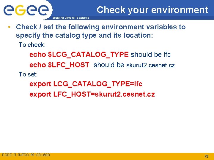 Check your environment Enabling Grids for E-scienc. E • Check / set the following