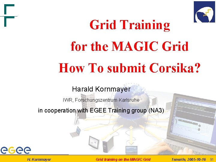Grid Training for the MAGIC Grid How To submit Corsika? Harald Kornmayer IWR, Forschungszentrum