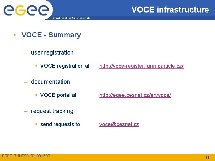 VOCE infrastructure Enabling Grids for E-scienc. E • VOCE - Summary – user registration