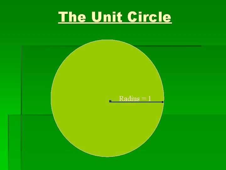 The Unit Circle Radius = 1 