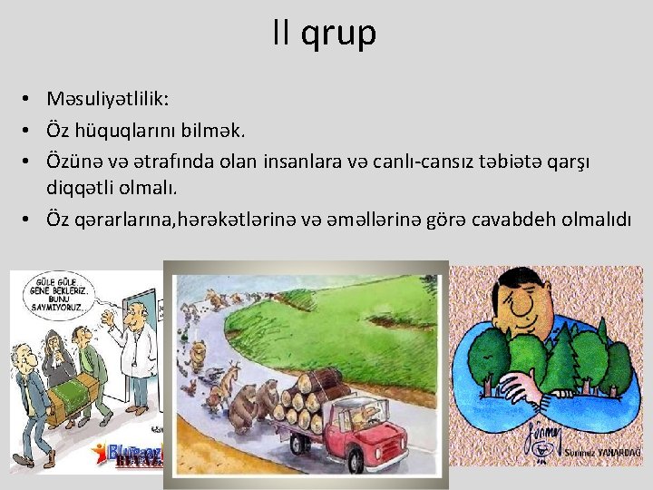 II qrup • Məsuliyətlilik: • Öz hüquqlarını bilmək. • Özünə və ətrafında olan insanlara