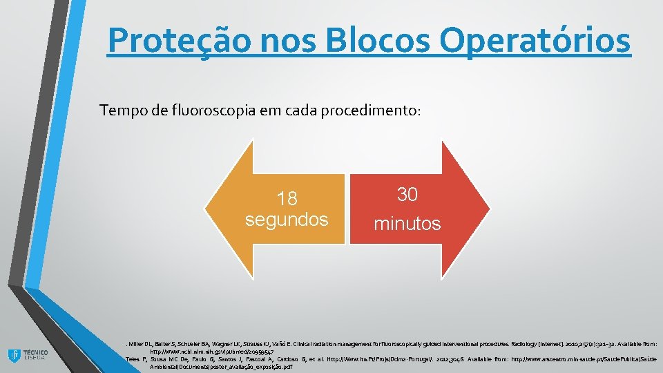 Proteção nos Blocos Operatórios Tempo de fluoroscopia em cada procedimento: 18 segundos 30 minutos