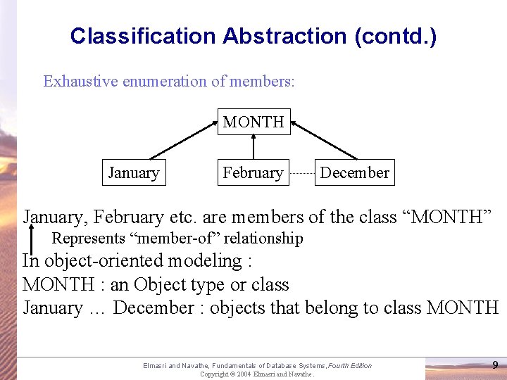 Classification Abstraction (contd. ) Exhaustive enumeration of members: MONTH January February December January, February