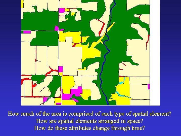 How much of the area is comprised of each type of spatial element? How