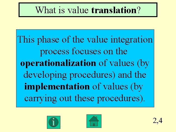 What is value translation? This phase of the value integration process focuses on the