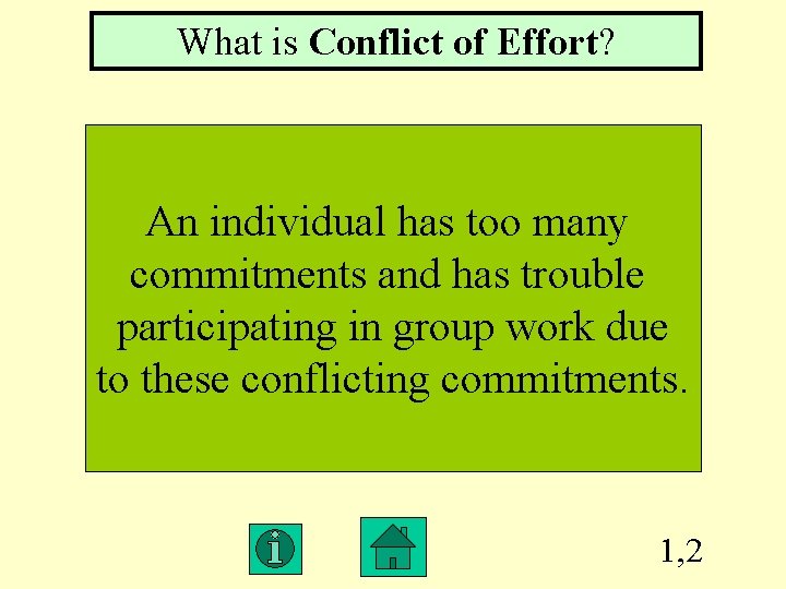 What is Conflict of Effort? An individual has too many commitments and has trouble