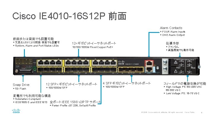 Cisco IE 4010 -16 S 12 P 前面 Alarm Contacts § FOUR Alarm Inputs