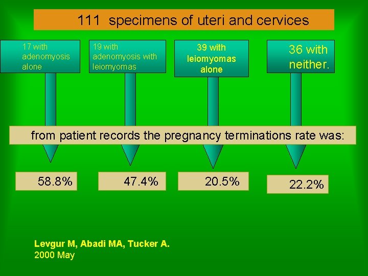 111 specimens of uteri and cervices 17 with adenomyosis alone 19 with adenomyosis with