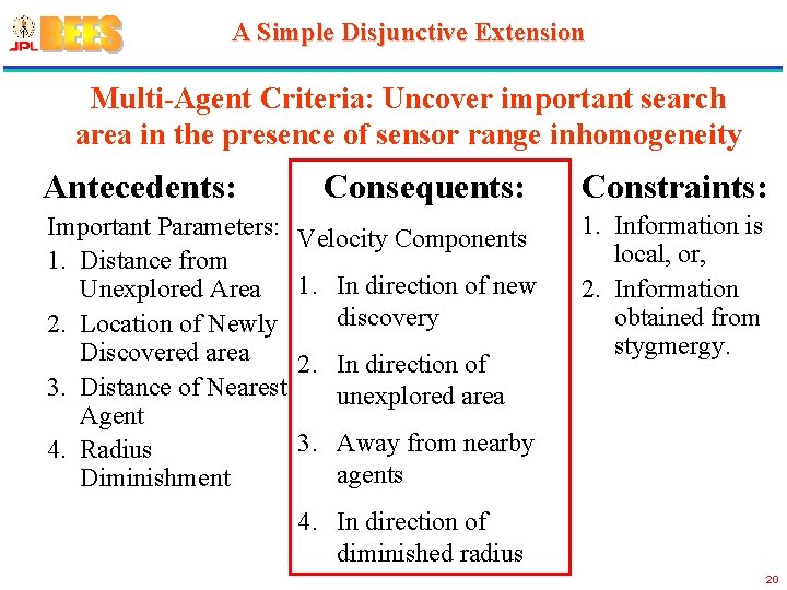 A Simple Disjunctive Extension Multi-Agent Criteria: Uncover important search area in the presence of