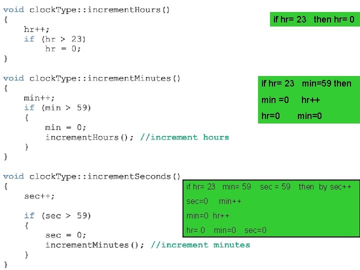 if hr= 23 then hr= 0 if hr= 23 min=59 then min =0 if
