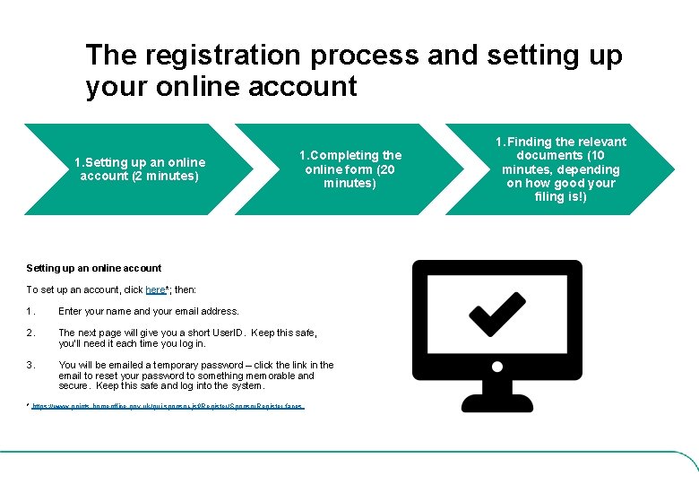 The registration process and setting up your online account 1. Setting up an online