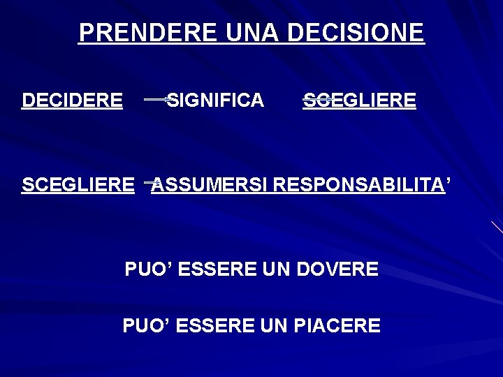 PRENDERE UNA DECISIONE DECIDERE SIGNIFICA SCEGLIERE ASSUMERSI RESPONSABILITA’ PUO’ ESSERE UN DOVERE PUO’ ESSERE