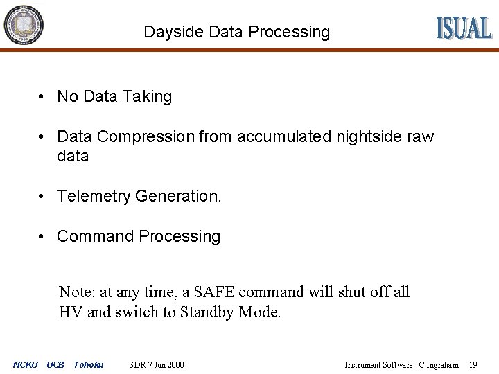 Dayside Data Processing • No Data Taking • Data Compression from accumulated nightside raw