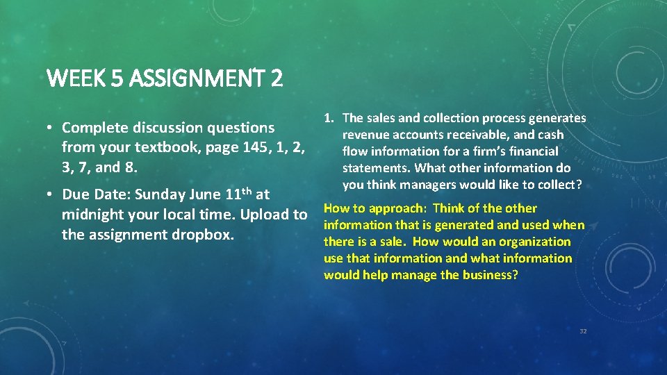 WEEK 5 ASSIGNMENT 2 • Complete discussion questions from your textbook, page 145, 1,