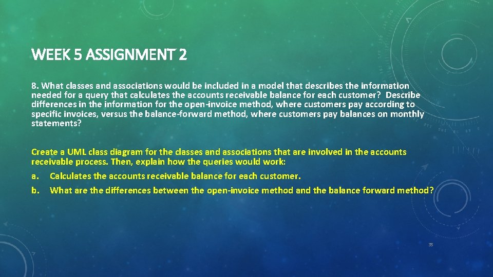 WEEK 5 ASSIGNMENT 2 8. What classes and associations would be included in a