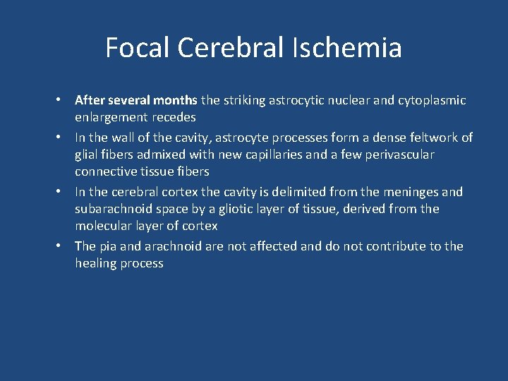 Focal Cerebral Ischemia • After several months the striking astrocytic nuclear and cytoplasmic enlargement
