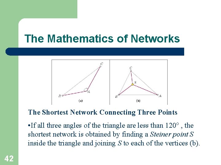 The Mathematics of Networks The Shortest Network Connecting Three Points • If all three