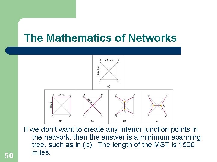 The Mathematics of Networks 50 If we don’t want to create any interior junction