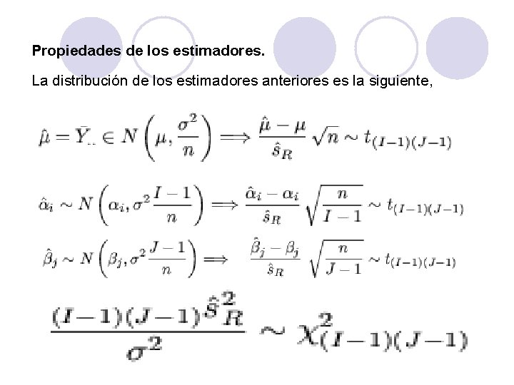 Propiedades de los estimadores. La distribución de los estimadores anteriores es la siguiente, 