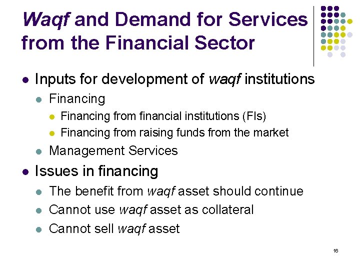 Waqf and Demand for Services from the Financial Sector l Inputs for development of