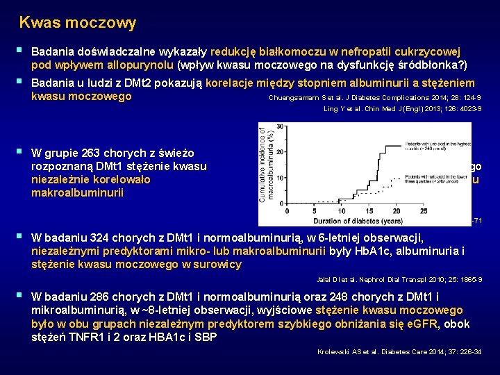 Kwas moczowy § Badania doświadczalne wykazały redukcję białkomoczu w nefropatii cukrzycowej pod wpływem allopurynolu