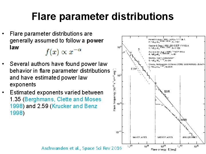Flare parameter distributions • Flare parameter distributions are generally assumed to follow a power