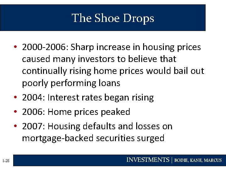 The Shoe Drops • 2000 -2006: Sharp increase in housing prices caused many investors