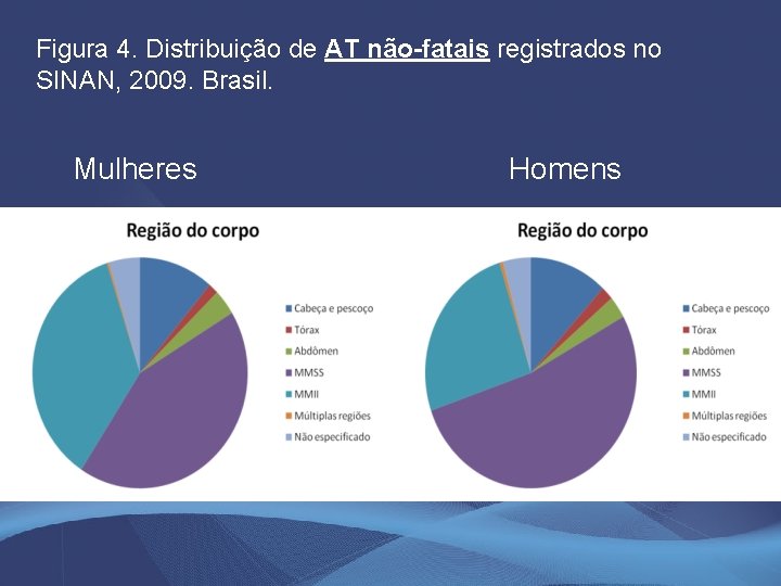 Figura 4. Distribuição de AT não-fatais registrados no SINAN, 2009. Brasil. Mulheres Homens 