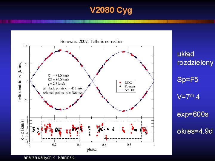 V 2080 Cyg układ rozdzielony Sp=F 5 V=7 m. 4 exp=600 s okres=4. 9