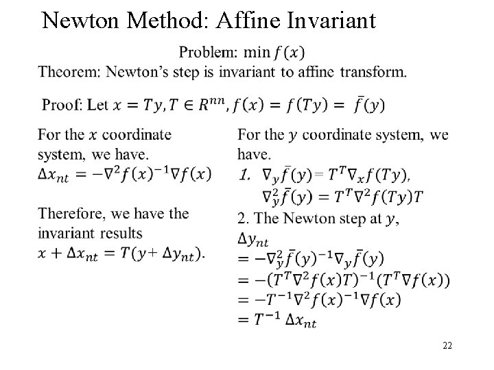Newton Method: Affine Invariant 22 