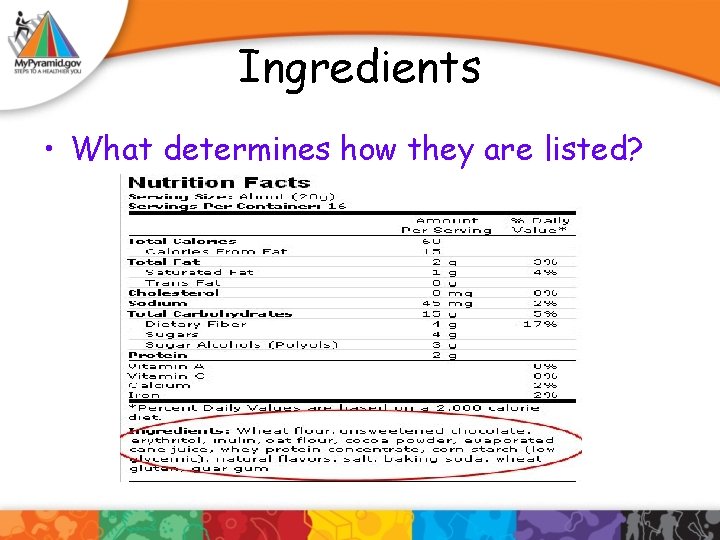 Ingredients • What determines how they are listed? 