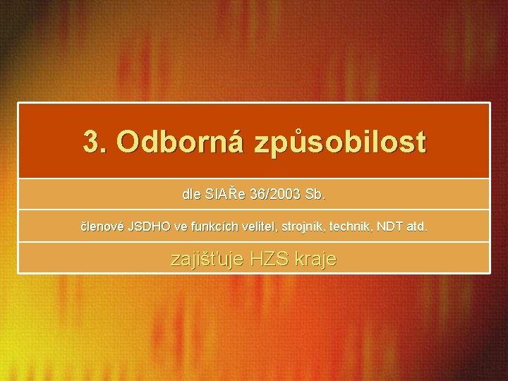 3. Odborná způsobilost dle SIAŘe 36/2003 Sb. členové JSDHO ve funkcích velitel, strojník, technik,