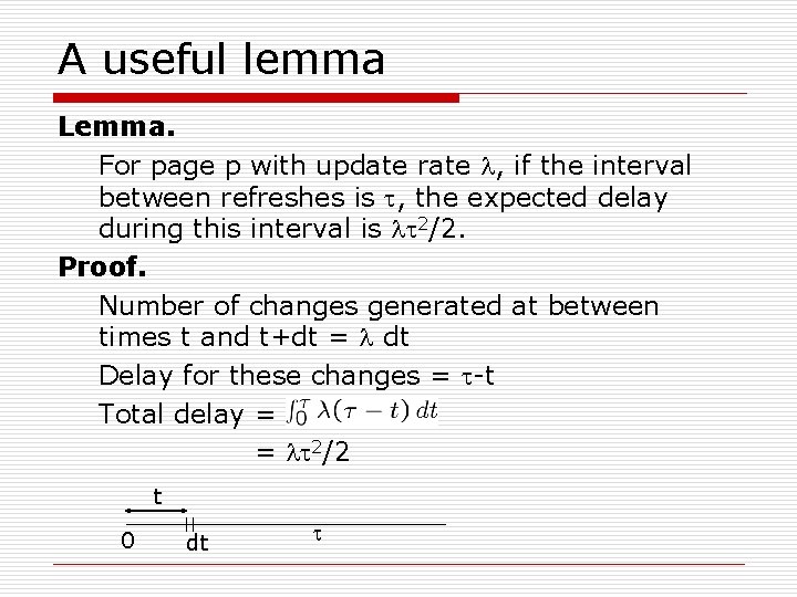 A useful lemma Lemma. For page p with update rate , if the interval