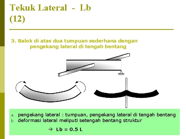 Tekuk Lateral - Lb (12) 3. Balok di atas dua tumpuan sederhana dengan pengekang