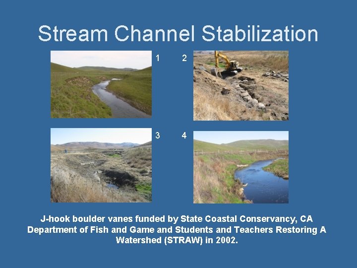 Stream Channel Stabilization 1 2 3 4 J-hook boulder vanes funded by State Coastal