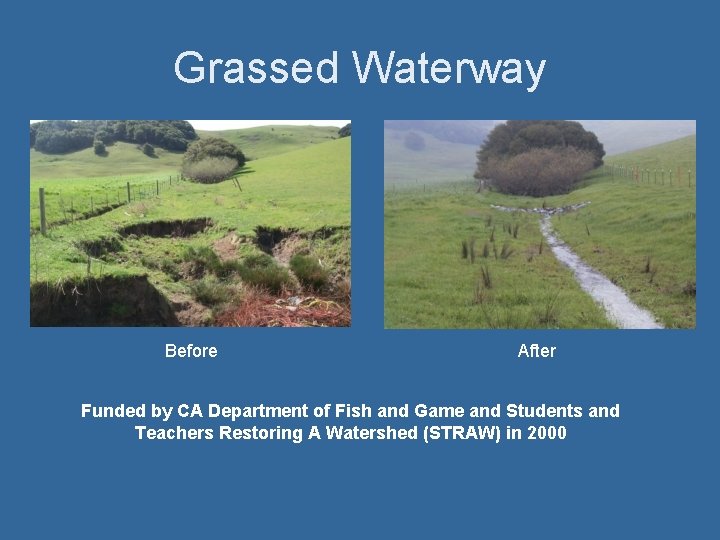 Grassed Waterway Before After Funded by CA Department of Fish and Game and Students