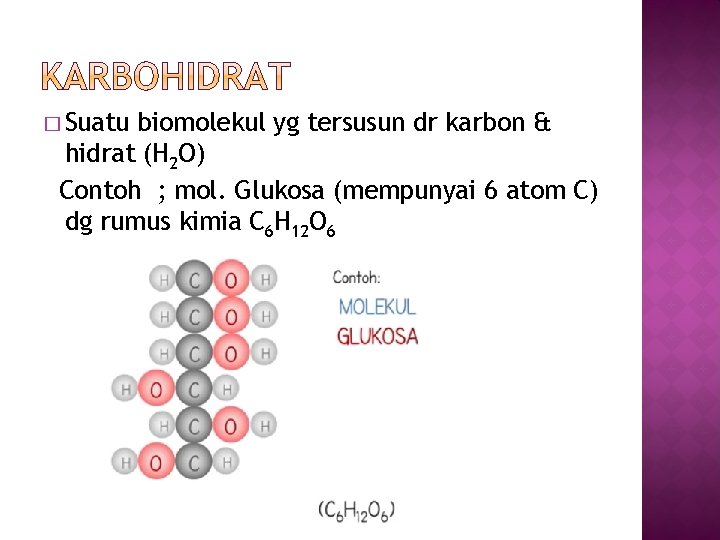� Suatu biomolekul yg tersusun dr karbon & hidrat (H 2 O) Contoh ;