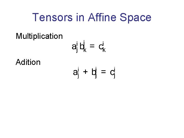 Tensors in Affine Space Multiplication Adition 