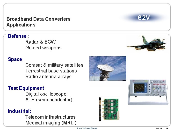 Broadband Data Converters Applications Defense : Radar & ECW Guided weapons Space: Comsat &