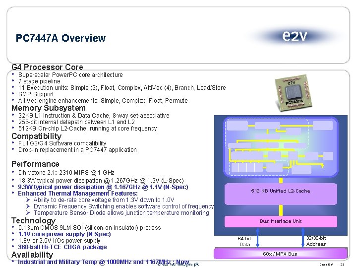 PC 7447 A Overview G 4 Processor Core • Superscalar Power. PC core architecture